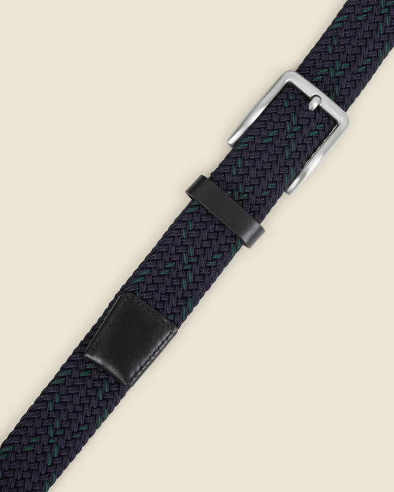 Ahtari - Navy &amp; Green Stitch Detail Woven Casual Stretch Belt