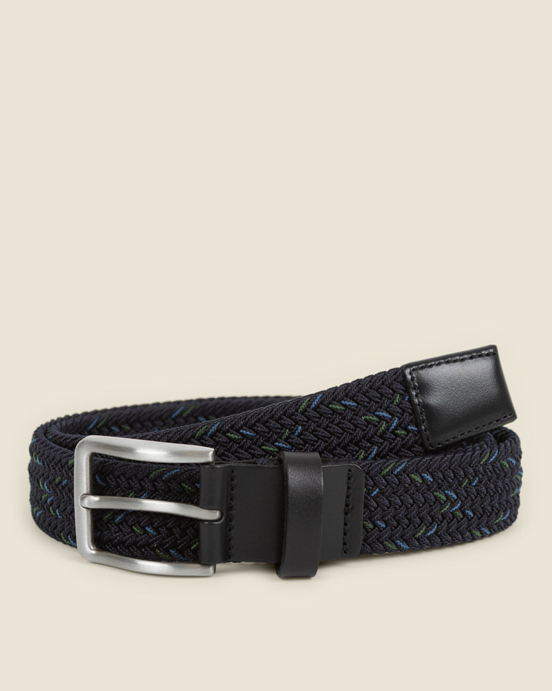 Tampere - Navy, Blue &amp; Green Stitch Detail Woven Casual Stretch Belt