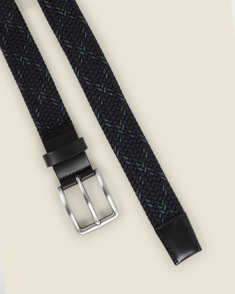 Tampere - Navy, Blue &amp; Green Stitch Detail Woven Casual Stretch Belt