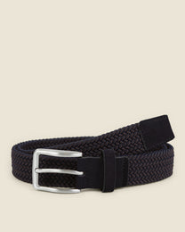 Somero - Navy &amp; Brown Stitch Detail Woven Casual Stretch Belt