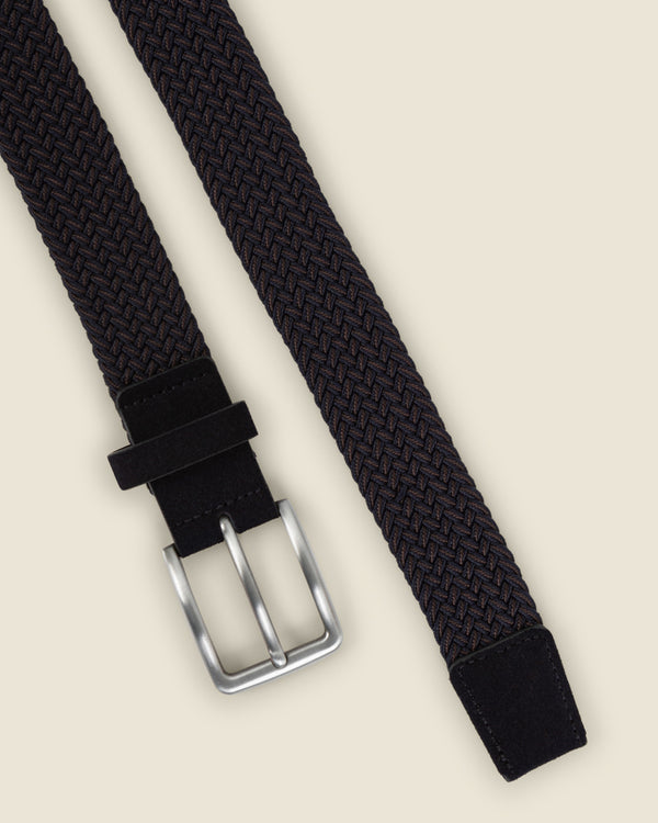 Somero - Navy & Brown Stitch Detail Woven Casual Stretch Belt