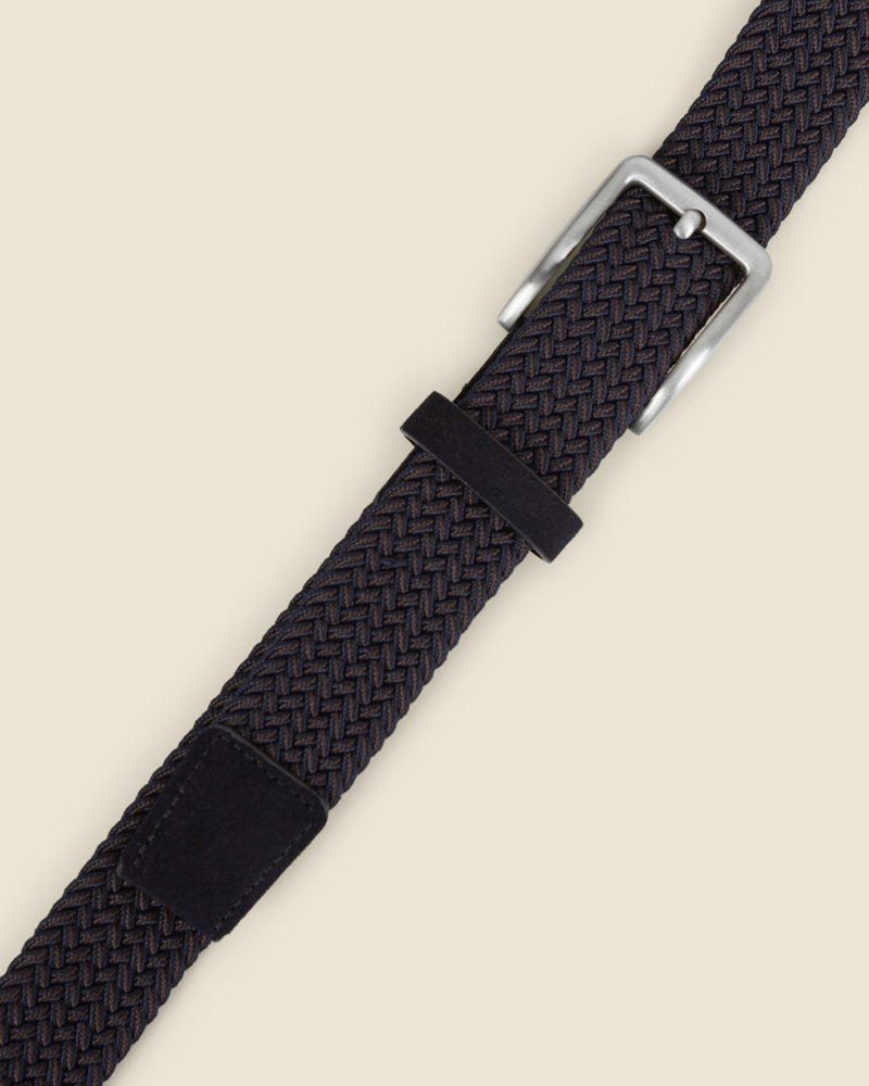 Somero - Navy &amp; Brown Stitch Detail Woven Casual Stretch Belt
