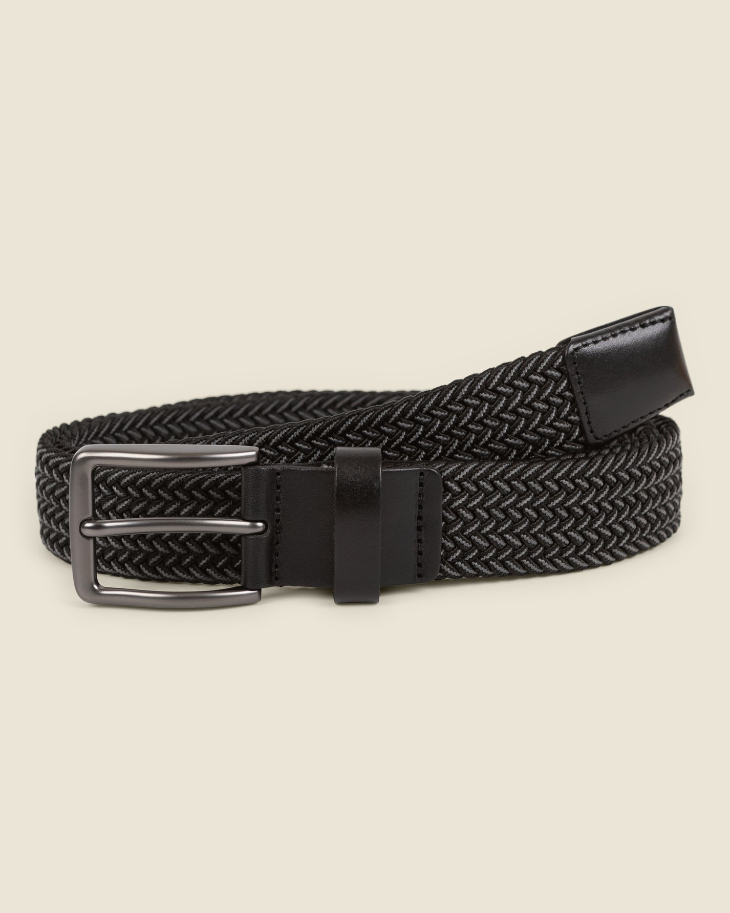 Reso - Black &amp; Grey Stitch Detail Woven Casual Stretch Belt