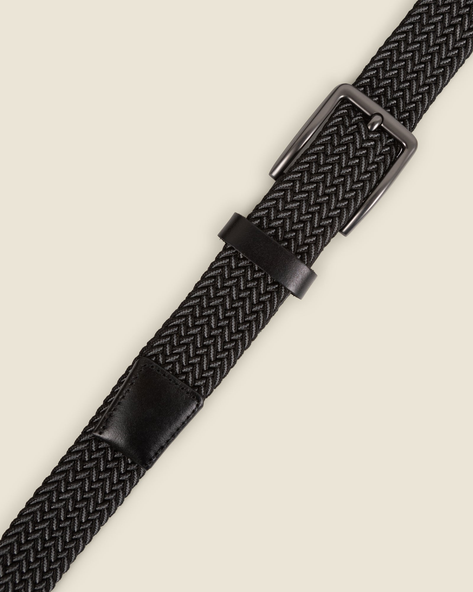Reso - Black &amp; Grey Stitch Detail Woven Casual Stretch Belt