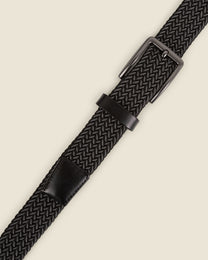 Reso - Black &amp; Grey Stitch Detail Woven Casual Stretch Belt