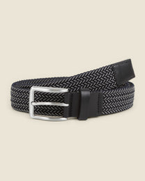Turku - Navy &amp; White Stitch Detail Woven Casual Stretch Belt