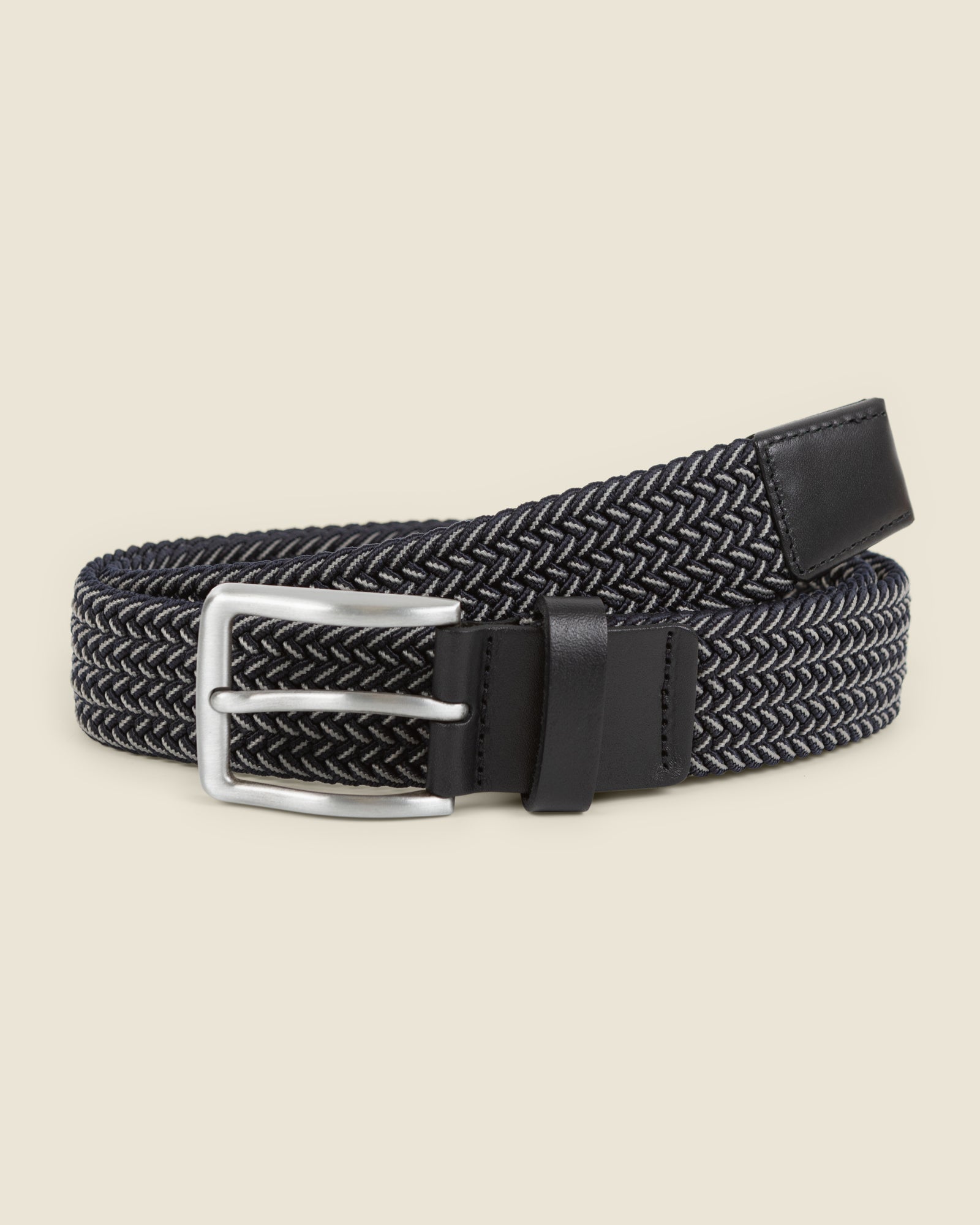 Turku - Navy &amp; White Stitch Detail Woven Casual Stretch Belt