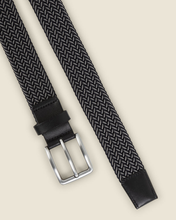 Turku - Navy & White Stitch Detail Woven Casual Stretch Belt