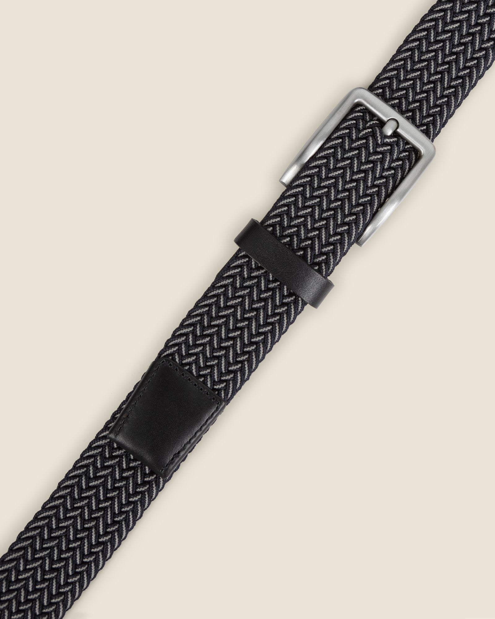 Turku - Navy &amp; White Stitch Detail Woven Casual Stretch Belt