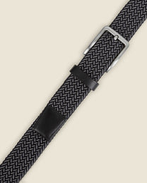 Turku - Navy &amp; White Stitch Detail Woven Casual Stretch Belt