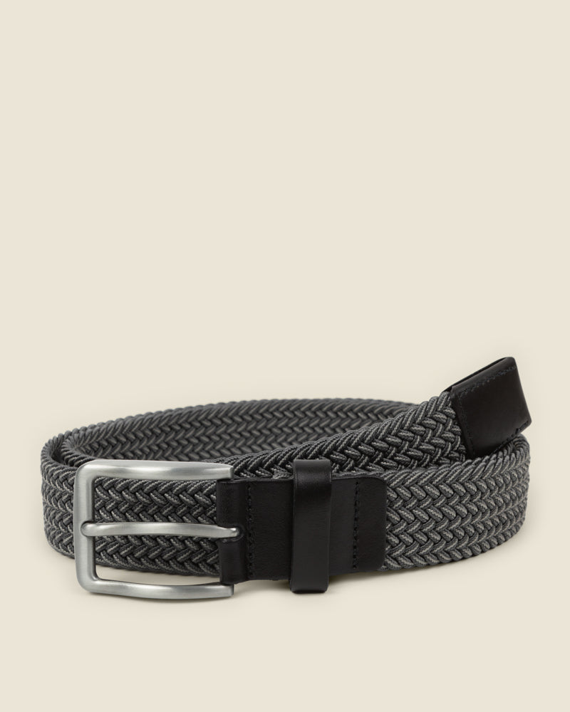 Grey &amp; White Stitch Detail Woven Casual Stretch Belt