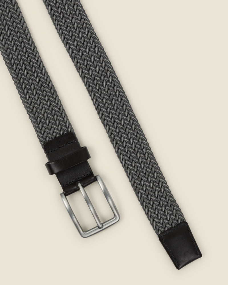 Grey &amp; White Stitch Detail Woven Casual Stretch Belt
