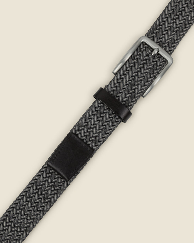 Grey &amp; White Stitch Detail Woven Casual Stretch Belt