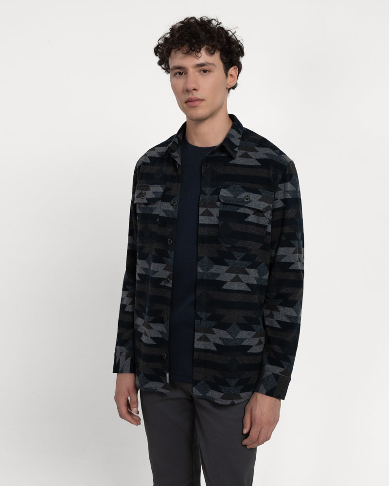Navy Jersey Aztec Print Casual Overshirt