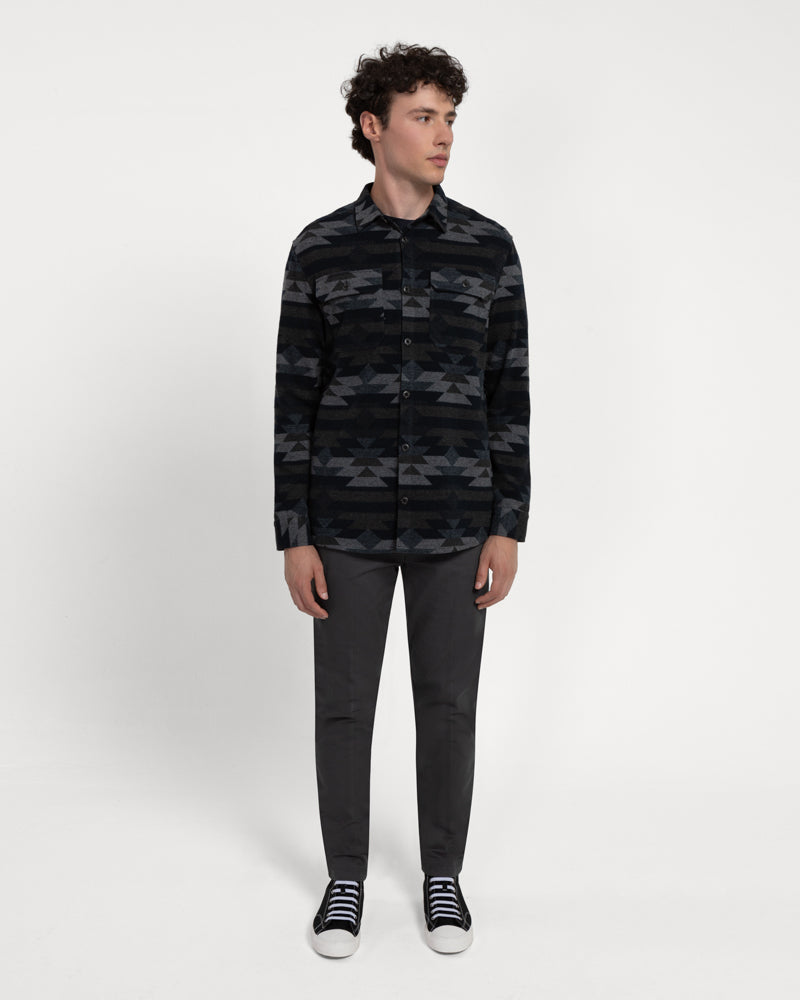 Navy Jersey Aztec Print Casual Overshirt