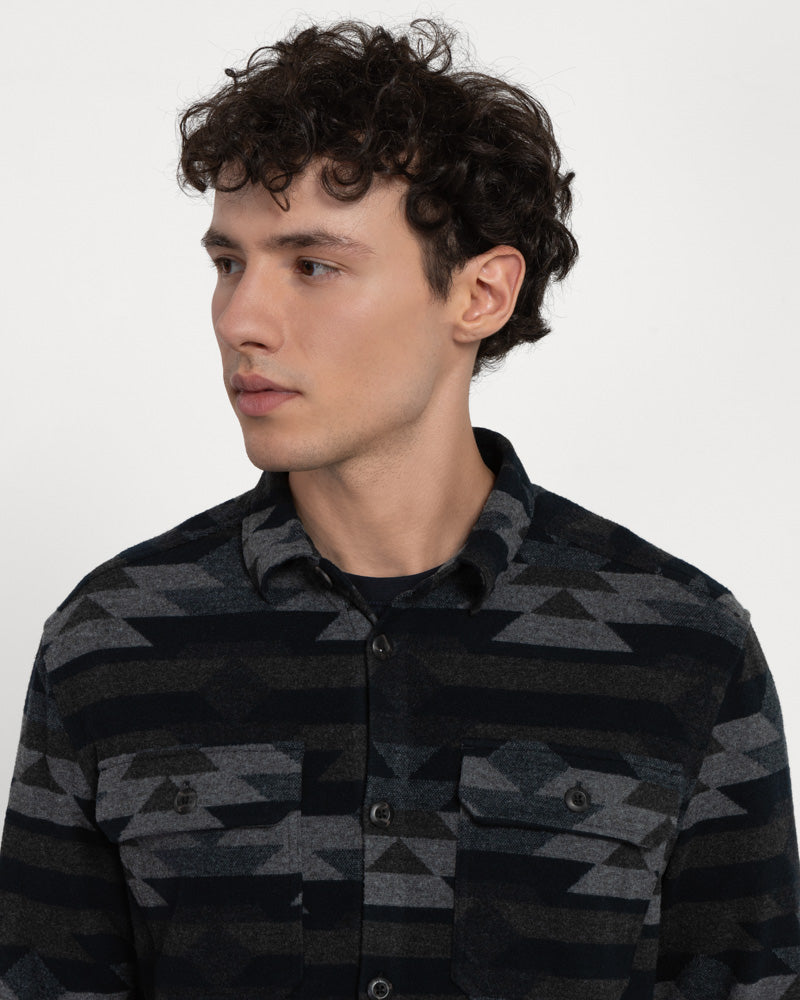 Navy Jersey Aztec Print Casual Overshirt
