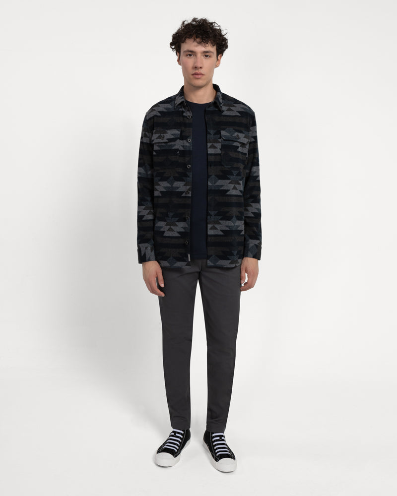 Navy Jersey Aztec Print Casual Overshirt