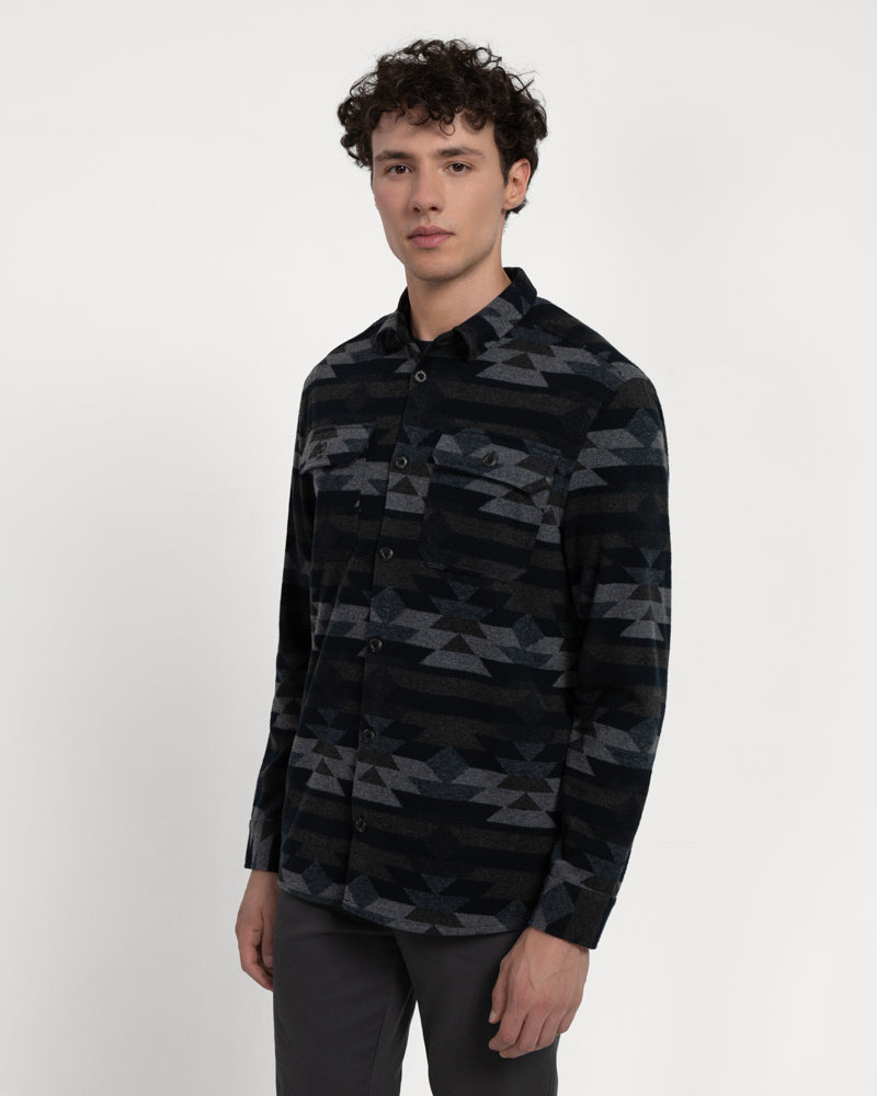 Navy Jersey Aztec Print Casual Overshirt
