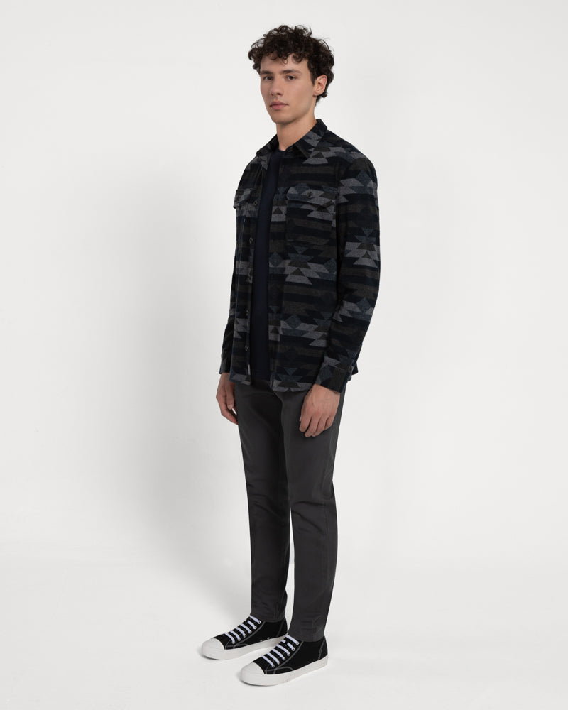 Navy Jersey Aztec Print Casual Overshirt