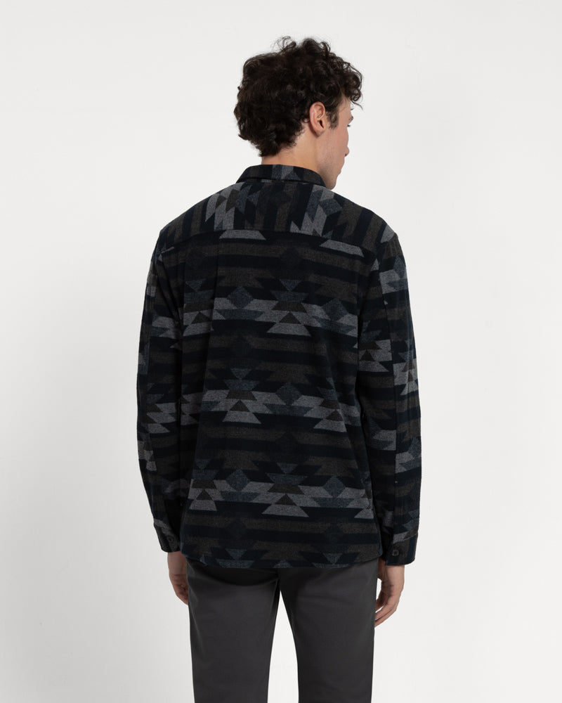 Navy Jersey Aztec Print Casual Overshirt
