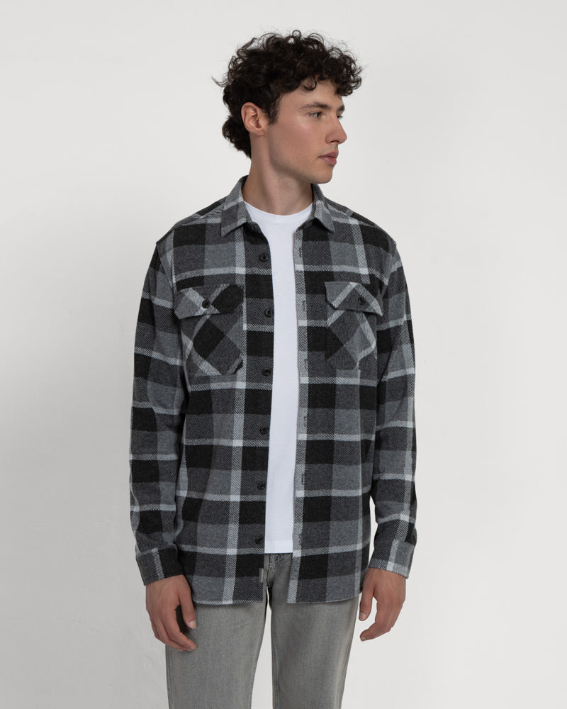 Grey Melange Check Jersey Casual Overshirt