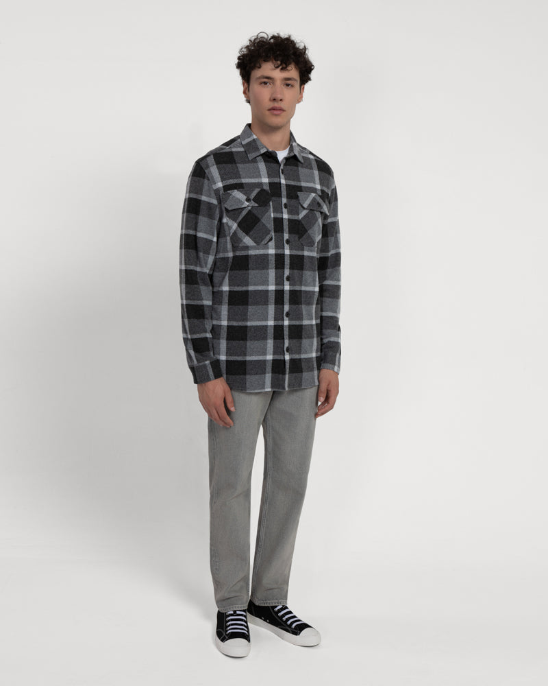 Grey Melange Check Jersey Casual Overshirt