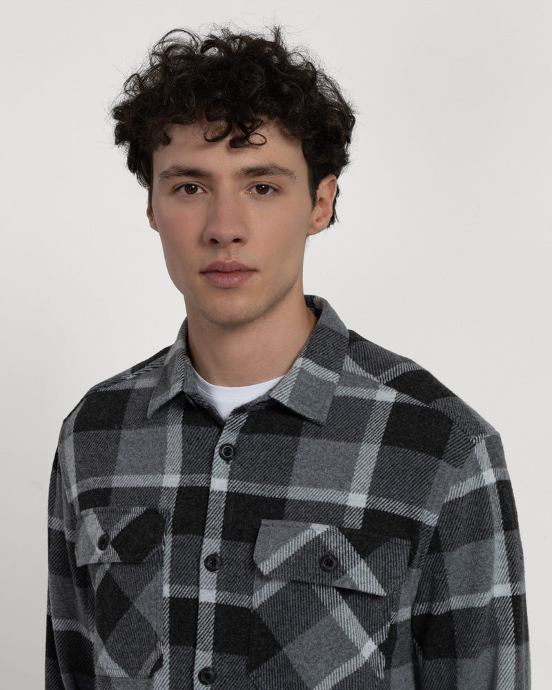Grey Melange Check Jersey Casual Overshirt