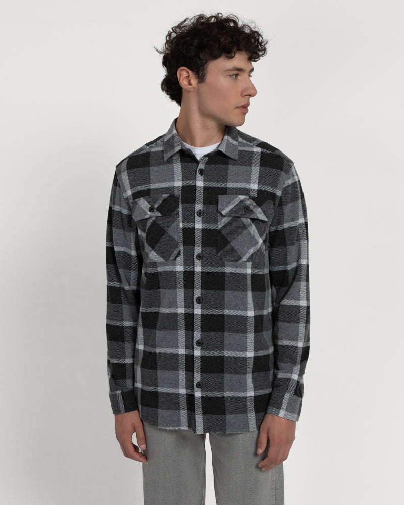 Grey Melange Check Jersey Casual Overshirt
