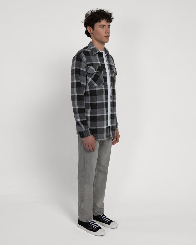 Grey Melange Check Jersey Casual Overshirt