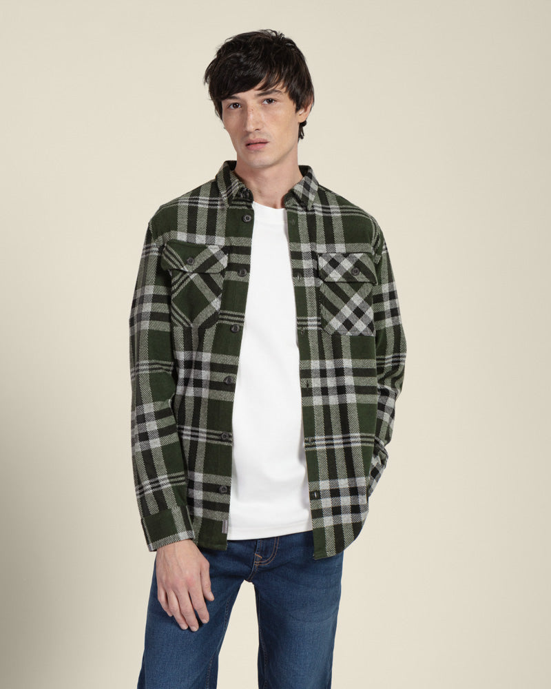 Green Check Jersey Casual Overshirt