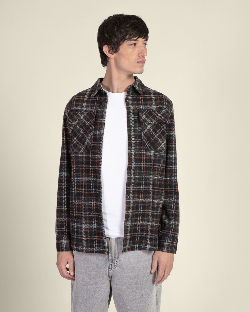 Navy Check Jersey Casual Overshirt