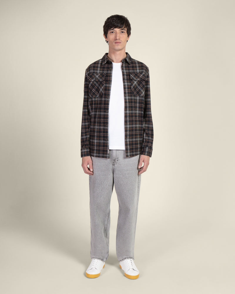 Navy Check Jersey Casual Overshirt