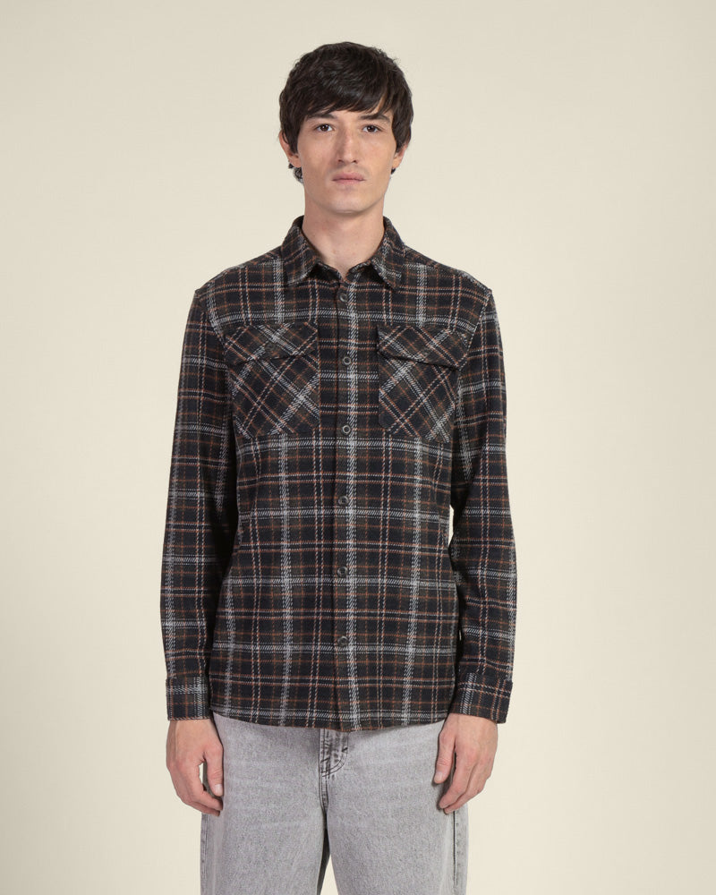 Navy Check Jersey Casual Overshirt