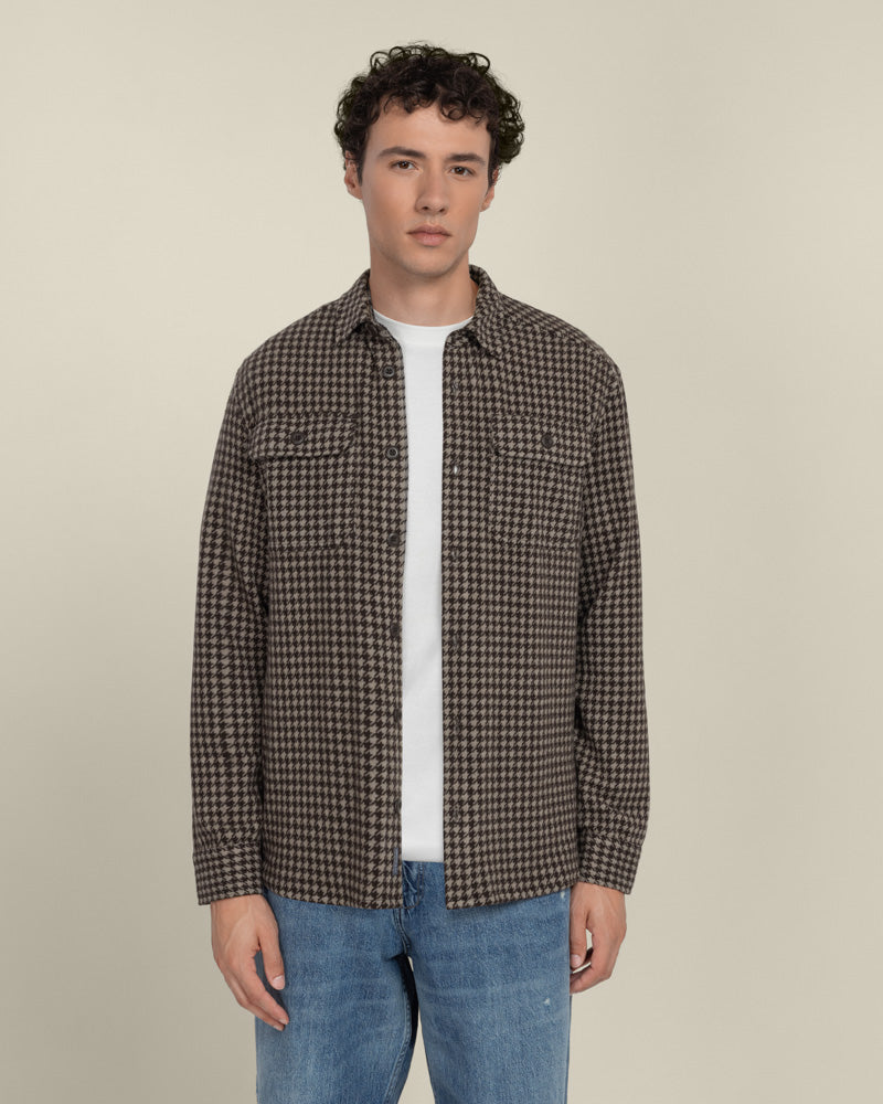 Ommel - Houndstooth Jersey Casual Overshirt