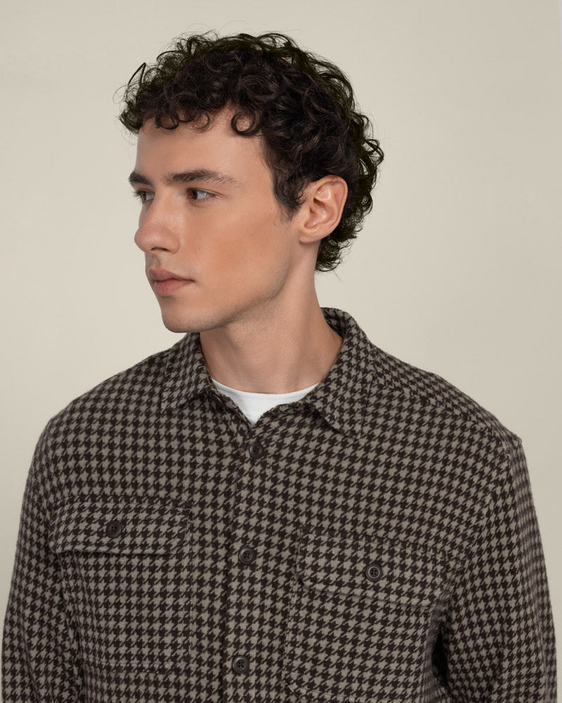 Larsson &amp; Co Men’s Ommel Houndstooth Jersey Casual Overshirt