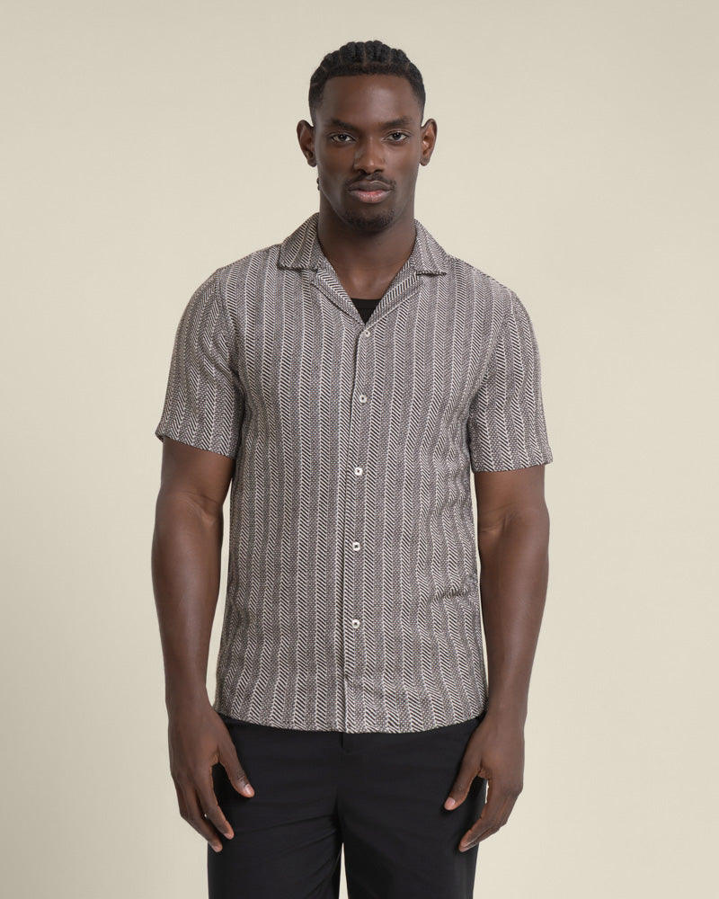 Frans - Twill Jacquard Stripe Short Sleeve Shirt