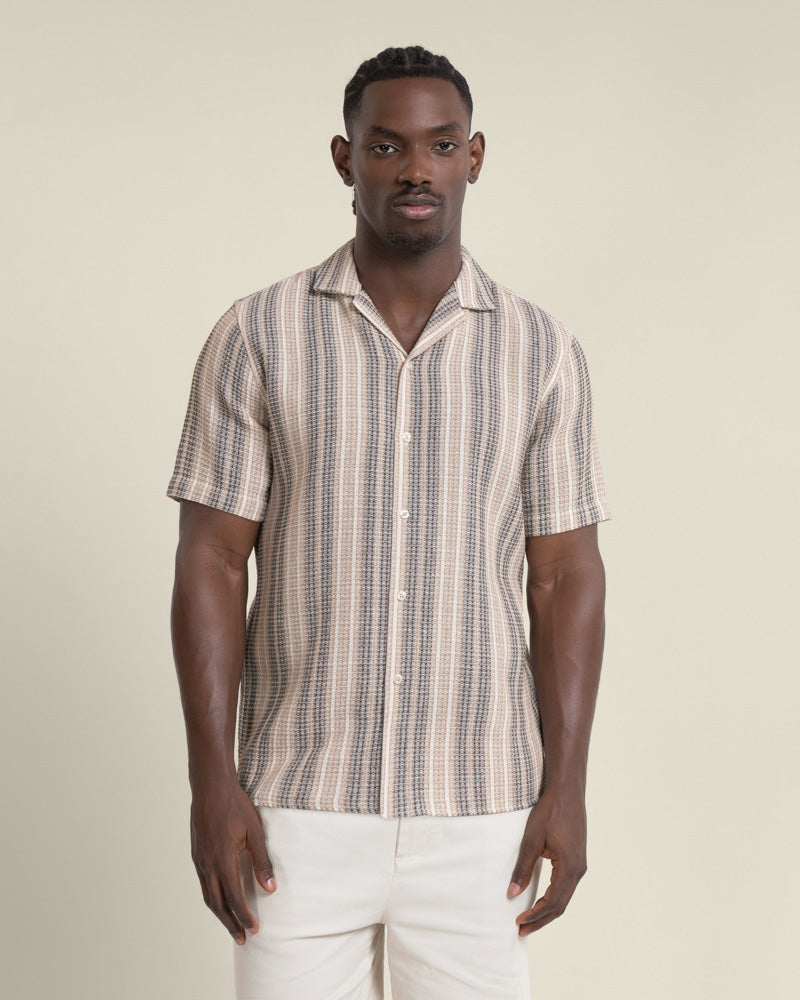 Ivar - Waffle Jacquard Stripe Short Sleeve Shirt