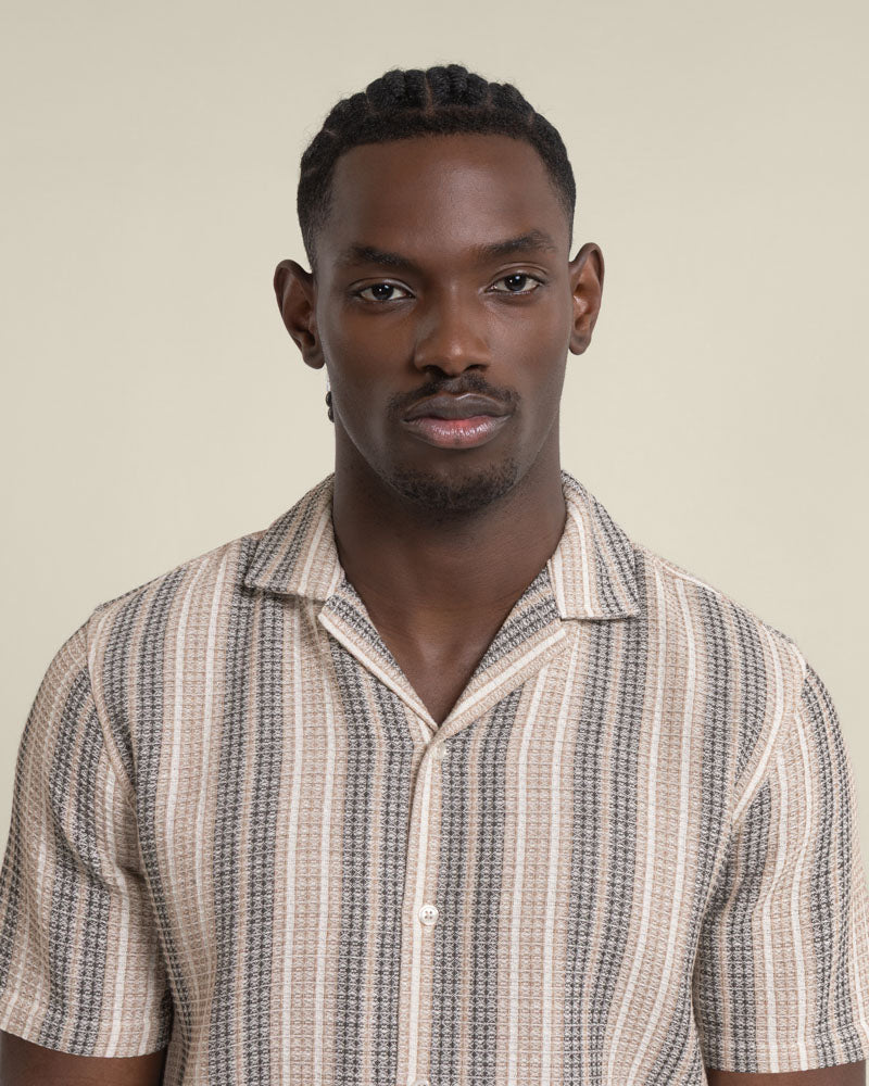 Ivar - Waffle Jacquard Stripe Short Sleeve Shirt