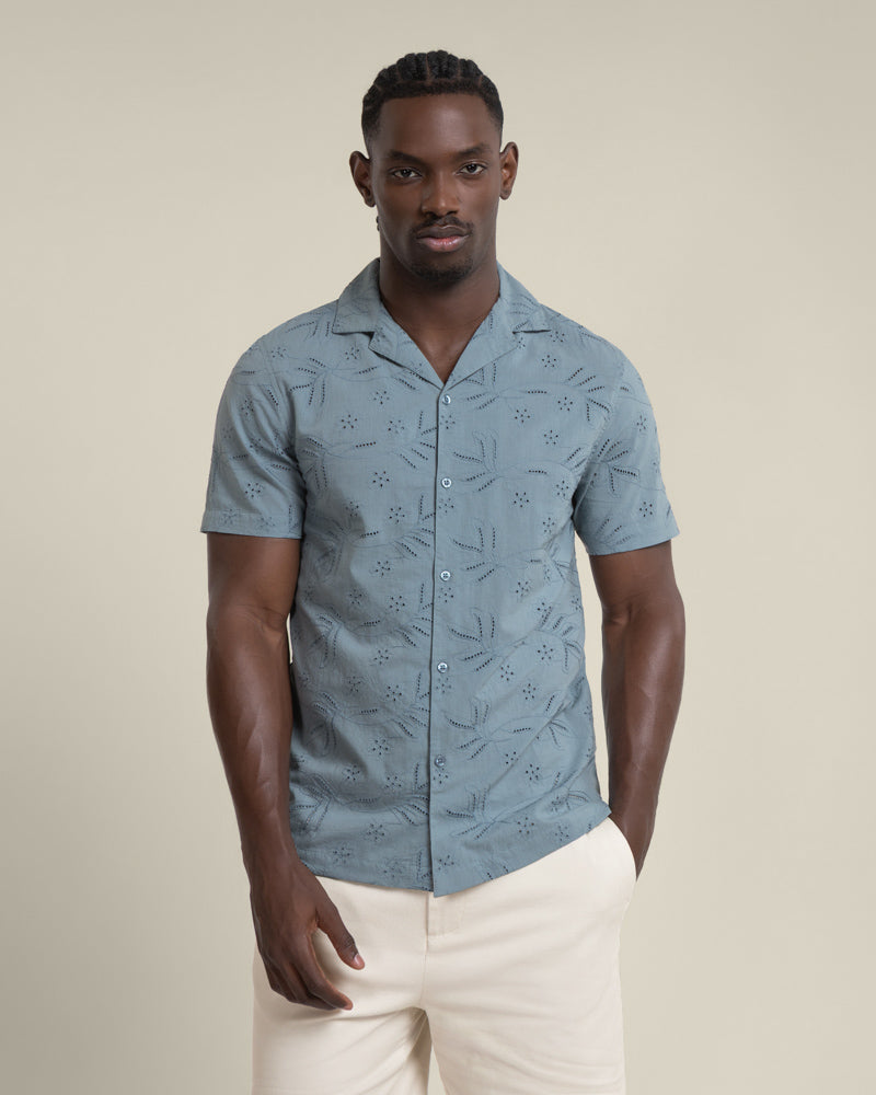 Daan - Floral Embossed Short Sleeve Shirt