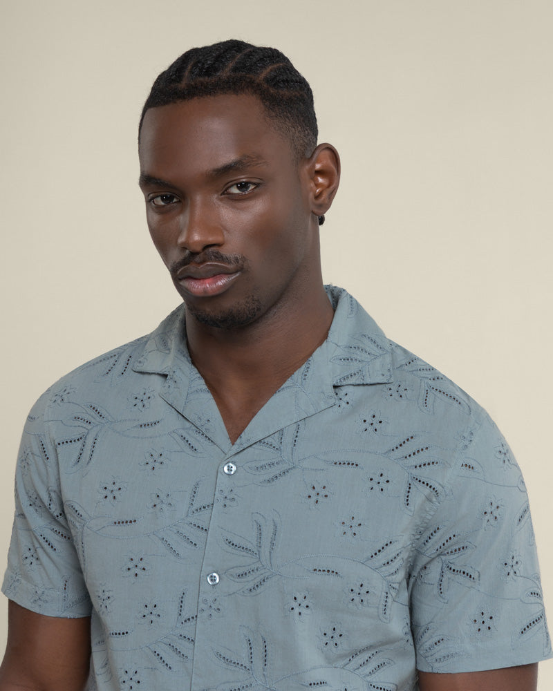 Daan - Floral Embossed Short Sleeve Shirt