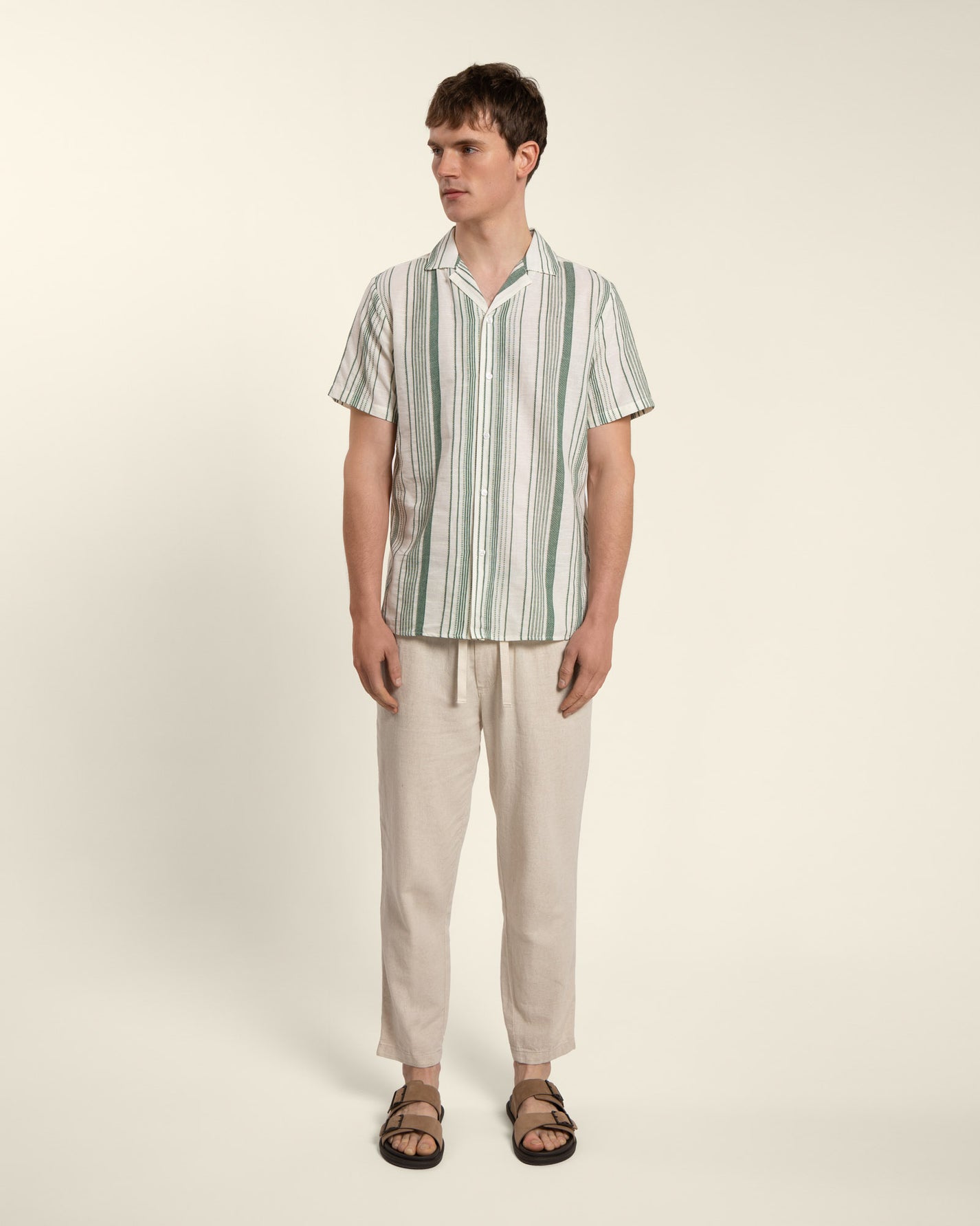 Green Striped Short Sleeve Shirt