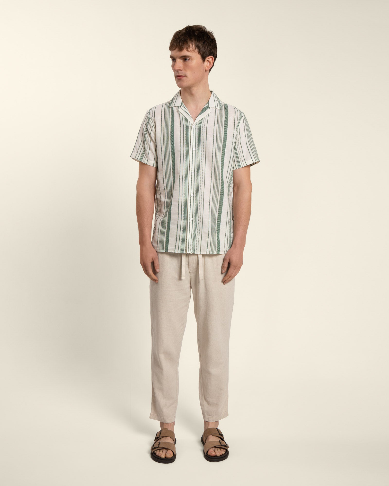 Green Striped Short Sleeve Shirt