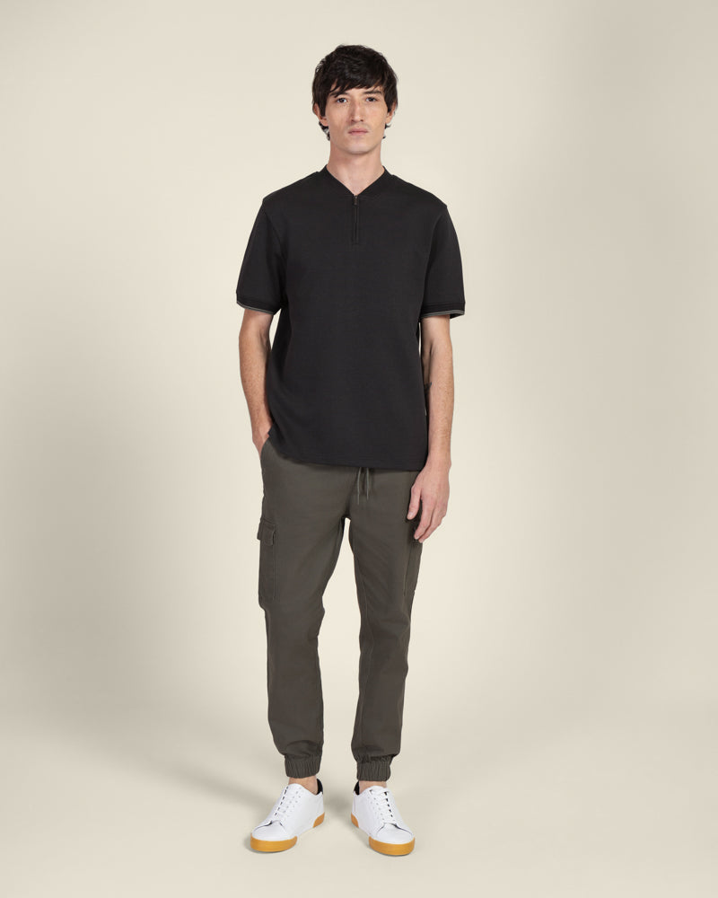 Heavy T-Shirt With Baseball Collar