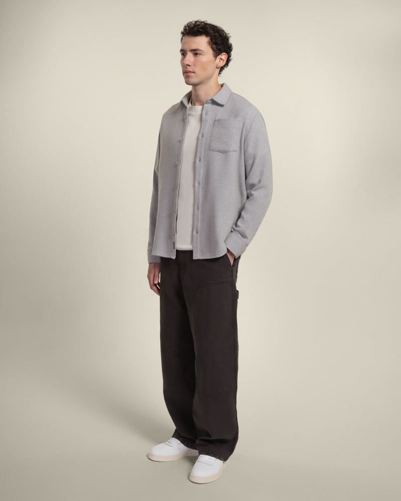 Grey Twill Textured Overshirt