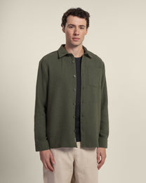 Olive Crosshatch Textured Overshirt