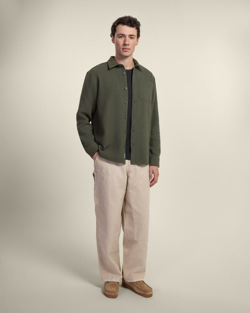 Olive Crosshatch Textured Overshirt