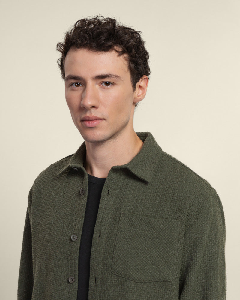 Olive Crosshatch Textured Overshirt