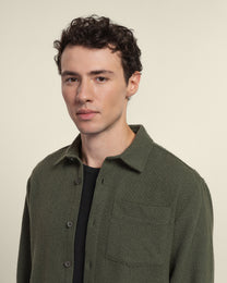 Olive Crosshatch Textured Overshirt