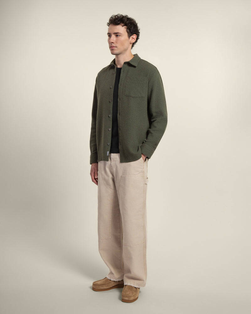 Olive Crosshatch Textured Overshirt