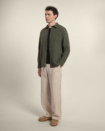 Olive Crosshatch Textured Overshirt